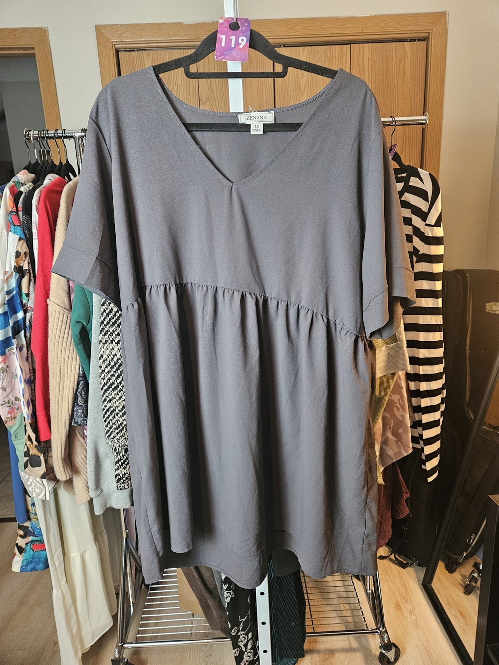 Zenana Outfitters Charcoal V-Neck Babydoll Tunic